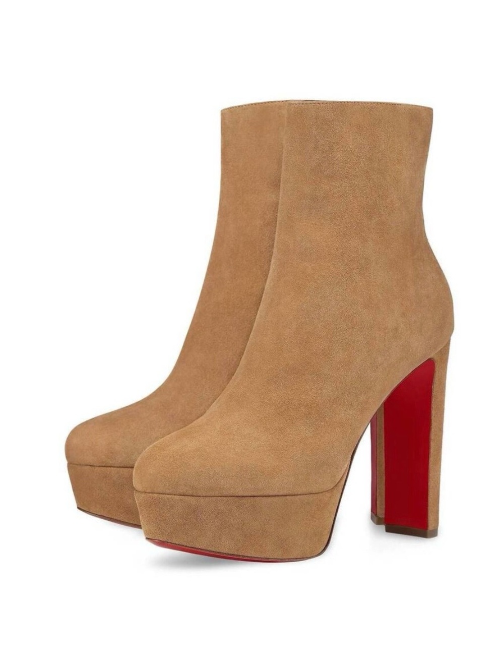 CHRISTIAN LOUBOUTIN LOO BOOTY 130 ANKLE BOOTS TAN BEIGE SUEDE SIDE ZIP SZ 40 NEW